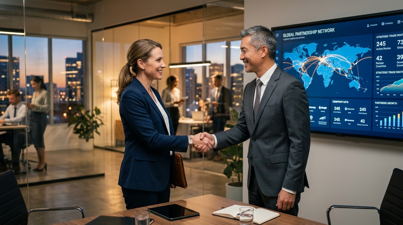 B2B business meeting and trade partnership